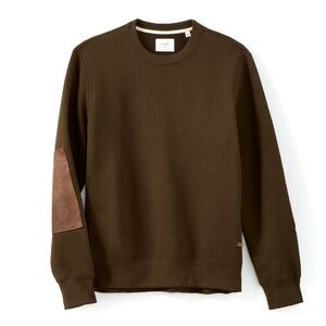 Billy Reid Dover Crewneck Leather Elbow Patch Sweatshirt in Olive